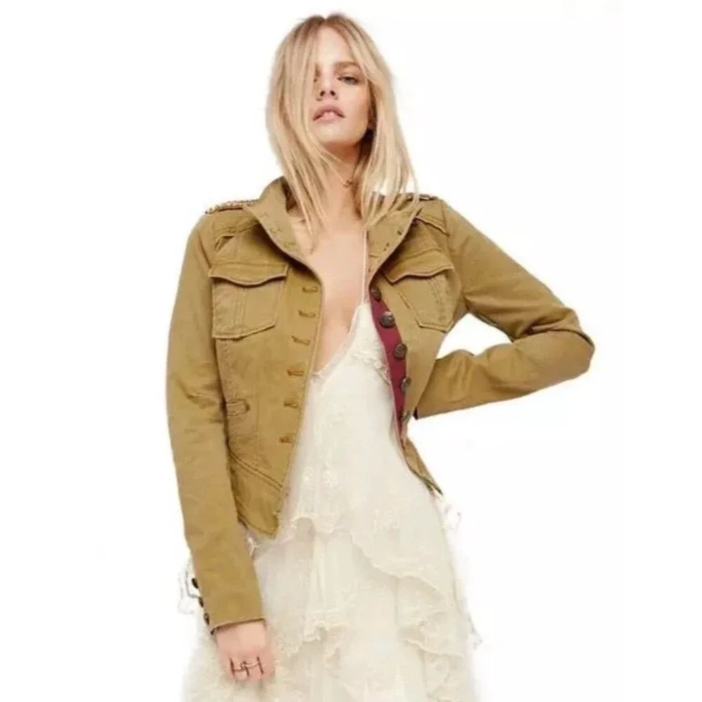 Free People Military Cropped Shrunken Officer Jacket Medium Epaulette Festival